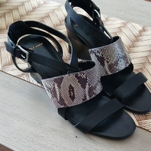 Cole Haan Black and Snakeskin Women's Sandals Size 9.